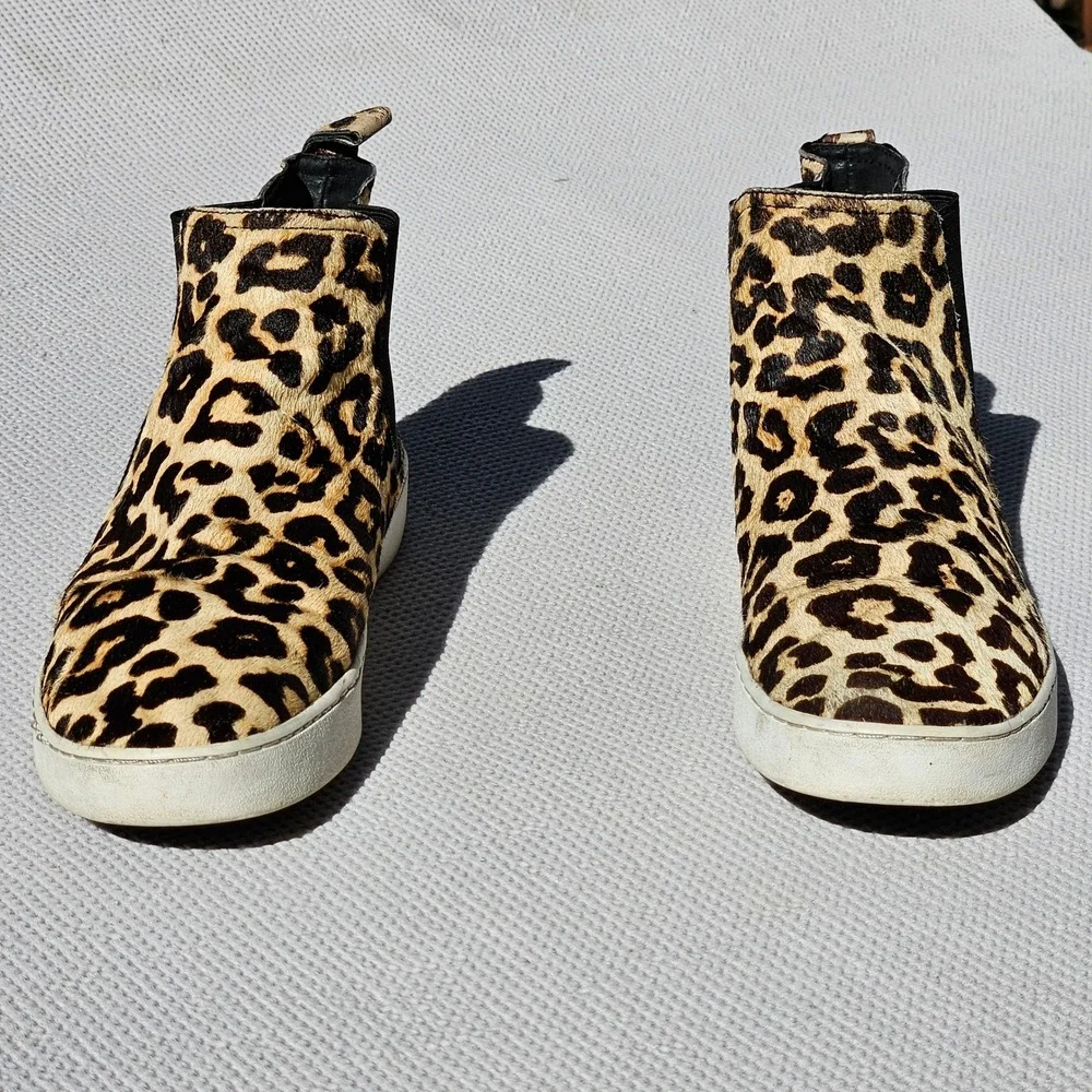 Michael Kors Womens 11M Leopard Calf Hair High Top Chelsea Sneakers CY15D Tan
